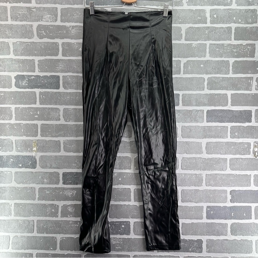 Princess Polly‎ Black Faux Leather Pleated Zip Up  High Waist Pants Size 6